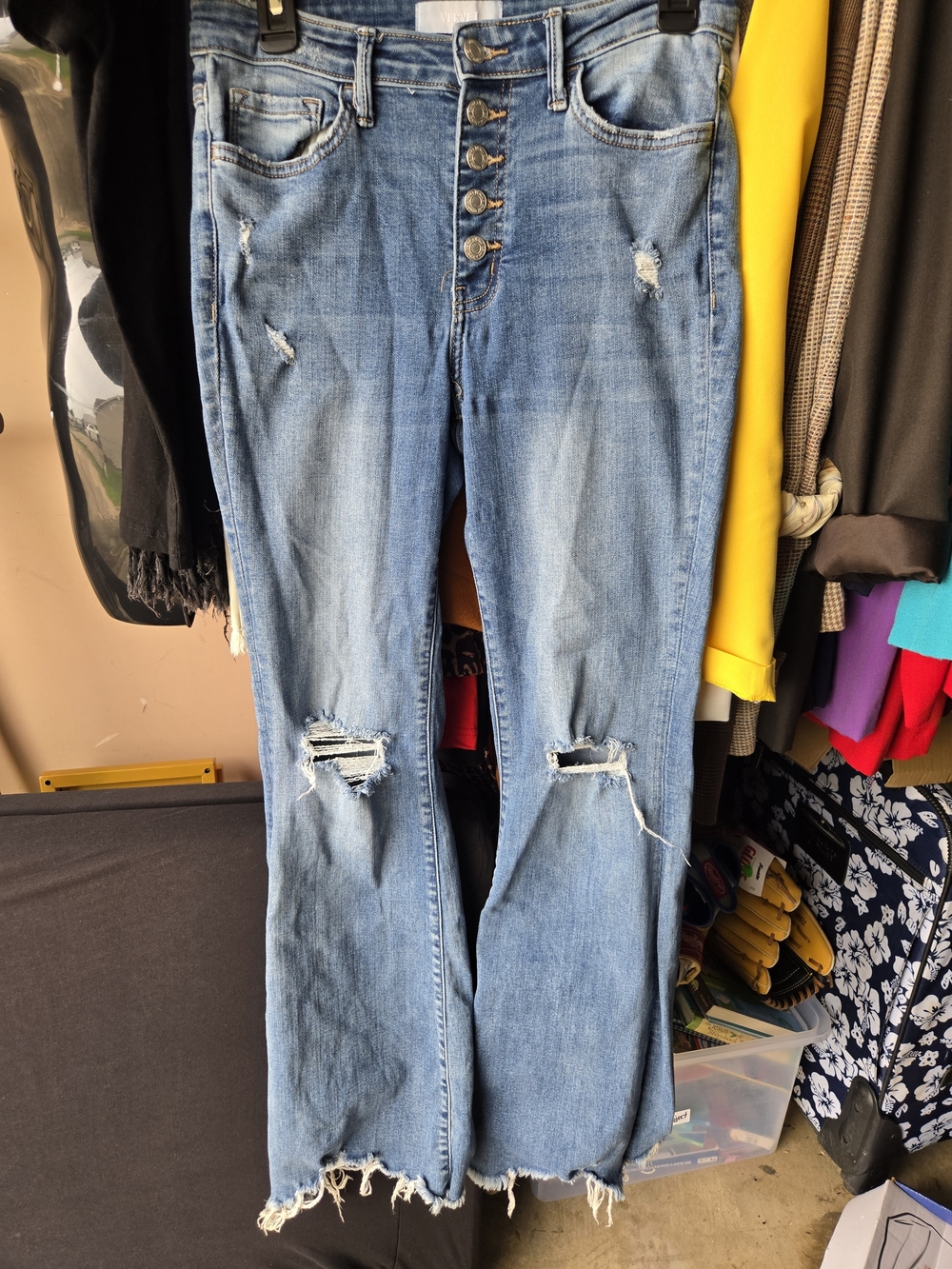 Women’s Distressed Light Blue Button-Fly Jeans